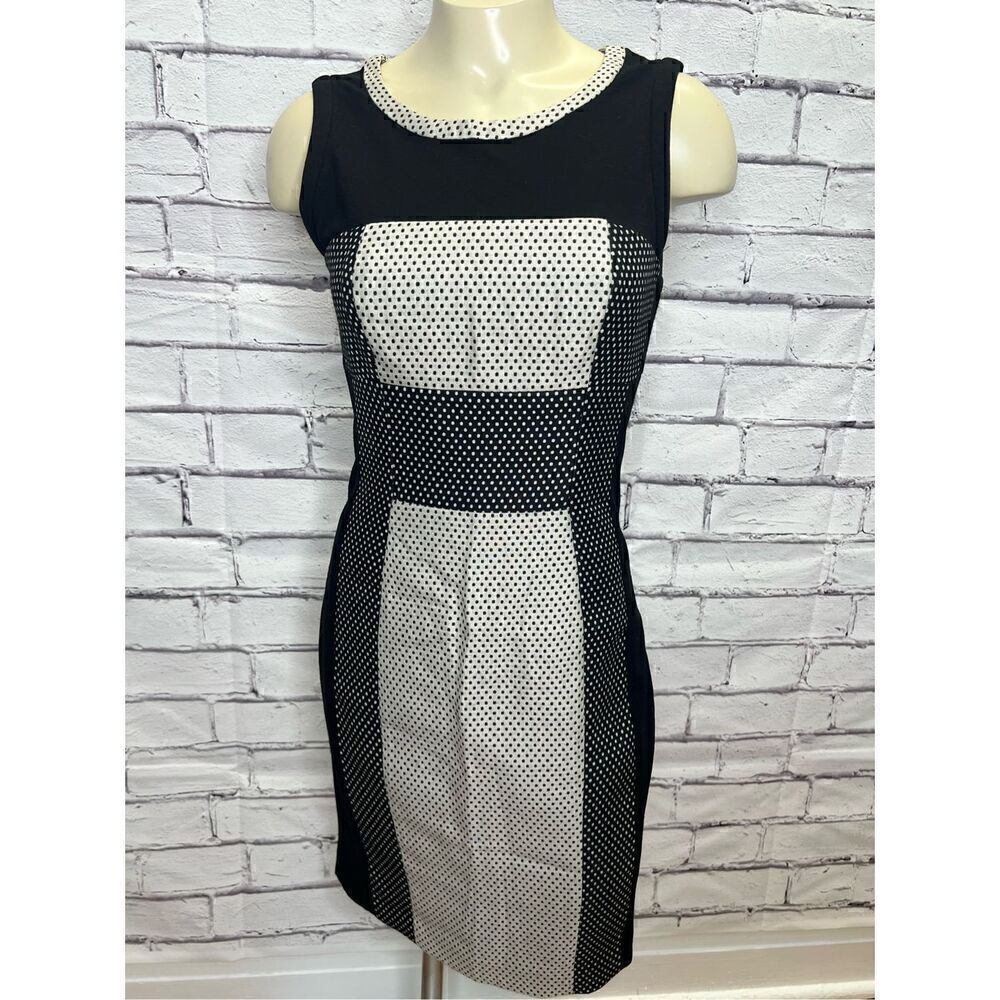 Yoana Baraschi Womens Black White Sheath Colorblock Polka Dots Midi Dress Size 2